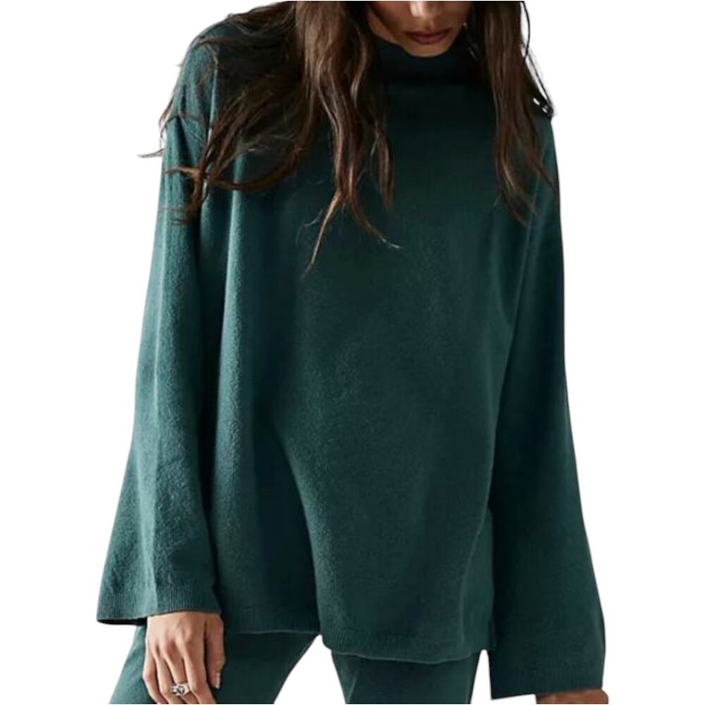 Free People Beach Around Town Sweater Trumpet Sleeve Mock Oversized Jaded M
